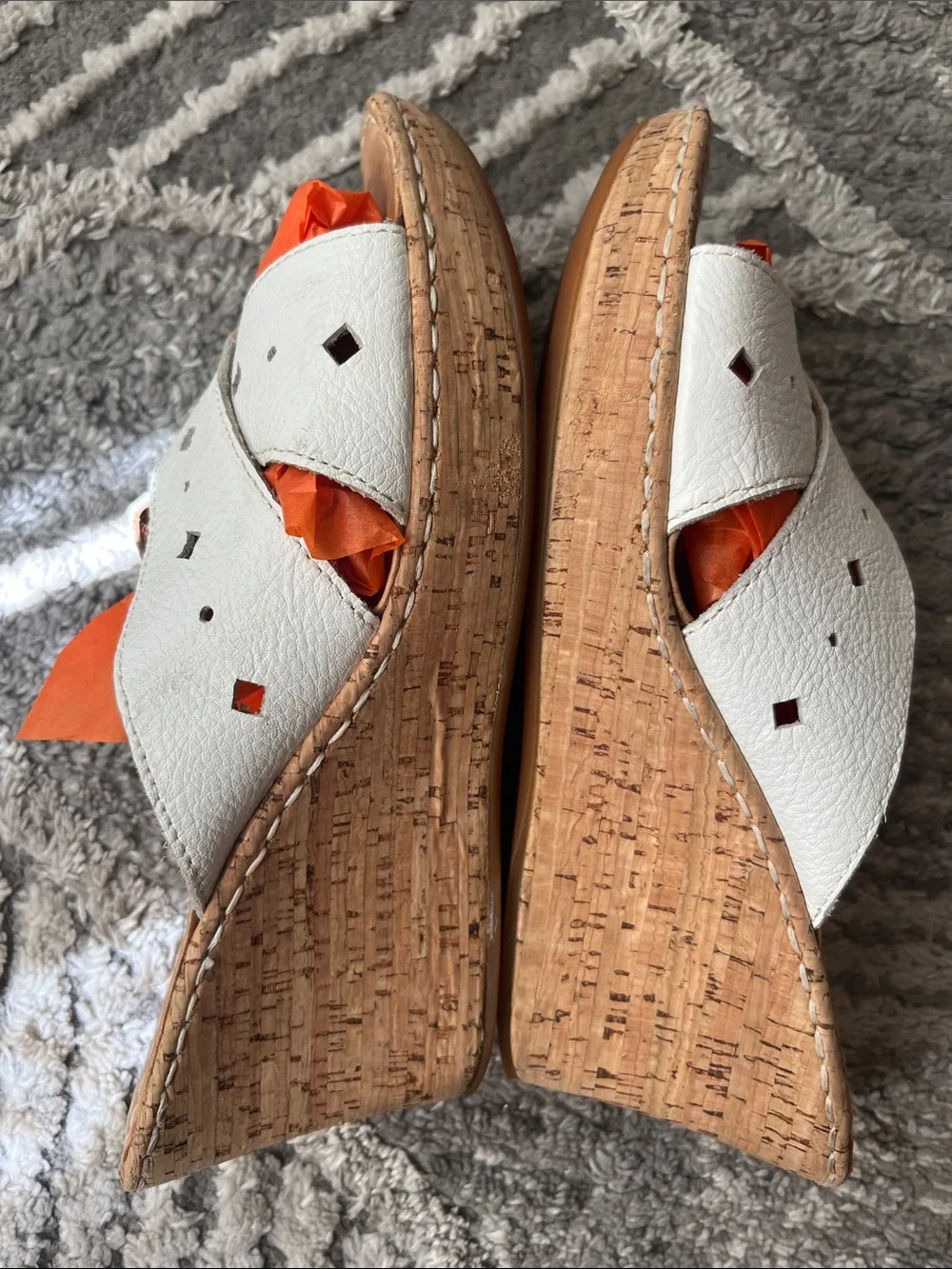 Born Canova Cork and Leather Wedge Sandal White - Size 8 Summer Resort Vacation